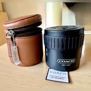 Authentic Coach Leather Travel Case w/ Universal Adapter - Brown/Tan - New!